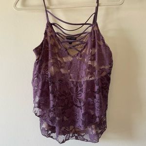 never worn! purple floral lace, lace up tank.